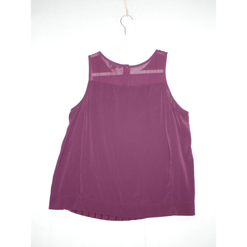 American Eagle Pleated Burgundy Sleeveless Blouse With Floral Applique Size L - Picture 10 of 15